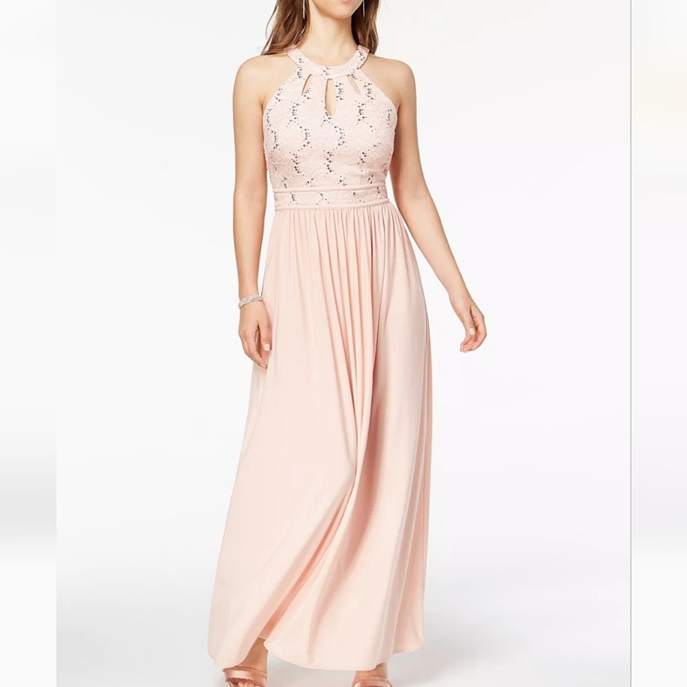 Prom Wedding Nightway Women's Lace Keyhole sequins Peach/pink Dress Sz 9/10